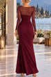 Karleedress Mesh Long Sleeve Ruched Slit Maxi Dress (A)
