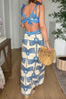 Karleedress Tie Shoulder Cut Out Waist Printed Maxi Dress