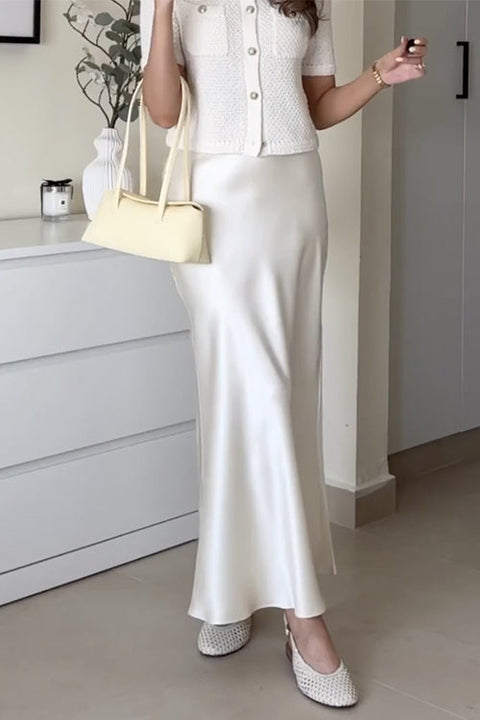 Karleedress Elegant High Rise Satin Midi Skirt