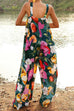 V Neck Sleeveless Floral Print Wide Leg Jumpsuit