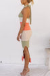 Halter Neck Color Block Side Slit Knit Midi Dress