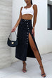 Karleedress Button Down Slit Midi Denim Skirt