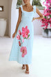 Bow Shoulder Sleeveless Floral Print Swing Maxi Dress