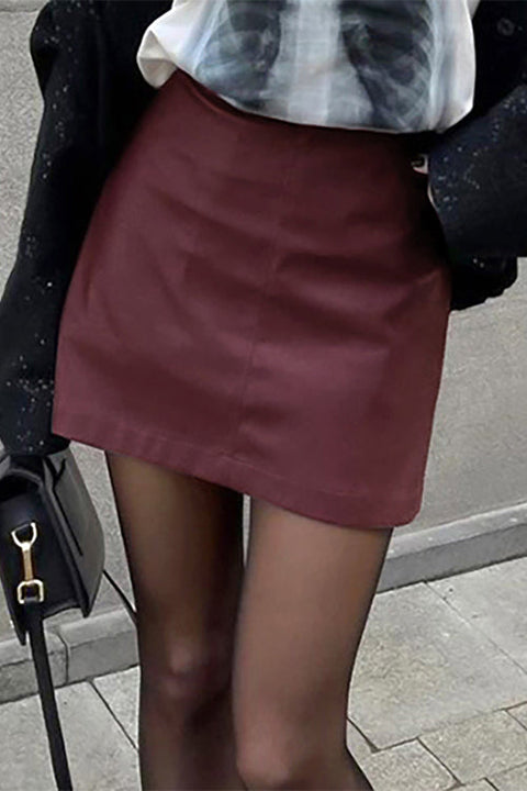 Karleedress High Rise Faux Leather A-line Mini Skirt