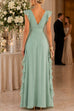 Karleedress V Neck High Waist Solid Ruffle Maxi Dress