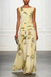 Karleedress Boat Neck Sleeveless Floral Print Flowy Maxi Dress