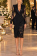 Karleedress V Neck Long Sleeves Lace Patchwork Bodycon Dress