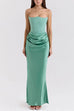 Karleedress Strapless Ruched Satin Splice Bodycon Maxi Dress