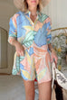 Karleedress Unique Print Long Sleeves Button Up Shirt and Pocketed Shorts Linen Set