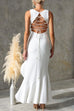 Sleeveless Lace-up Backless Ruffle Hem Slit Maxi Dress