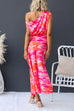 One Shoulder Tie Waist Slit Tie Dye Maxi Dress