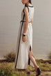 Boat Neck Sleeveless Back Slit Maxi Dress