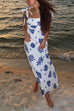 Bow Shoulder Sleeveless Seashell Print Maxi Dress