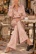Karleedress Lapel Long Sleeves Shirt High Rise Pocketed Straight Leg Pants Paisley Print Set (C)
