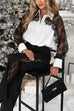 Lapel Long Sleeves Button Up Lace Patchwork Shirt