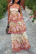 Karleedress Spaghetti Strap Back Lace-up Ruffle Layered Floral Print Maxi Dress