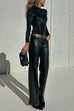 Karleedress High Rise Faux Leather Pocketed Straight Leg Pants