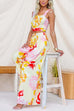 Floral Print Sleeveless Crop Top and Wide Leg Pants Set