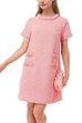 Karleedress Elegant Crewneck Short Sleeves Buttons Tweed Dress