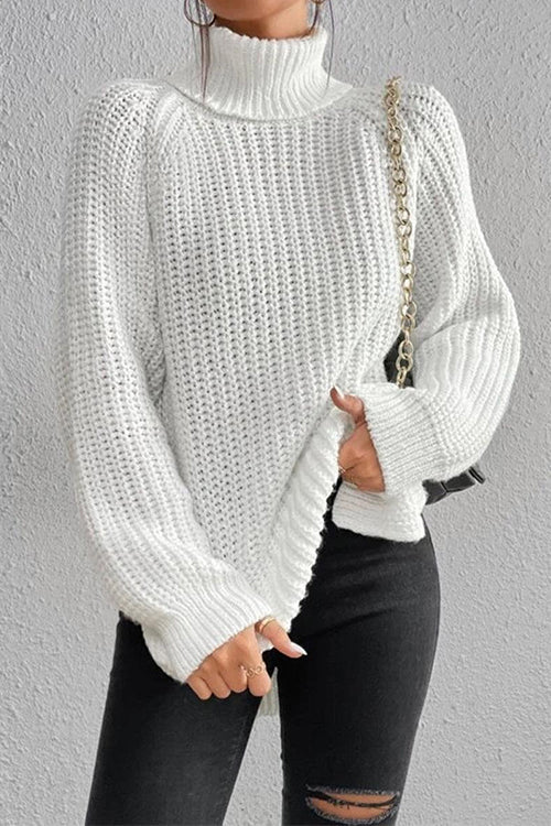 Karleedress High Neck Side Slit Pullover Sweater