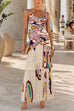 V Neck Abstract Paisley Print Chiffon Maxi Dress
