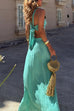 Tie Bow Backless Cut Out Color Block Maxi Dress