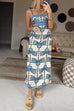 Karleedress Tie Shoulder Cut Out Waist Printed Maxi Dress