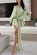 Karleedress Lantern Long Sleeves Draped Ruffle Layered Mini Dress with Shorts