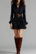 Karleedress Lapel Long Sleeves Button Up Plaid Mini Dress