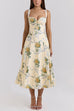 Karleedress Lace Trim Drawstring Floral Print Midi Cami Dress