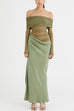 Karleedress Off Shoulder Long Sleeves Mesh Splice Maxi Dress