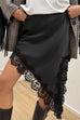Karleedress Lace Trim Side Slit Irregular Satin Skirt