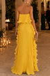 Karleedress Elegant Strapless Tube Ruffle Pleated Maxi Dress