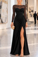 Karleedress Mesh Long Sleeve Ruched Slit Maxi Dress (A)