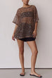Round Neck Half Sleeves Crochet Hollow Out Sequin Top