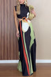 Karleedress Mockneck Sleeveless Cut Out Waist Printed Maxi Dress