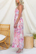 Strapless Floral Print Tie Waist Split Wide Leg Jumpsuit
