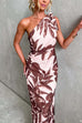 Tie Knot One Shoulder Sleeveless Floral Print Maxi Dress
