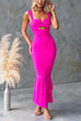 Karleedress Sleeveless Cut Out Ruched Ruffle Bodycon Maxi Dress