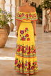 Karleedress Off Shoulder Floral Print Ruffle Swing Maxi Dress