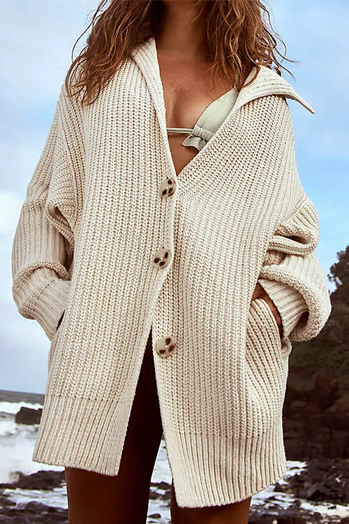 Karleedress Collared Drop Shoulder Button Down Sweater Cardigan