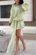 Karleedress Lantern Long Sleeves Draped Ruffle Layered Mini Dress with Shorts