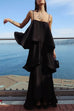 Karleedress Spaghetti Strap Ruffle Layered Satin Maxi Dress