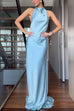 Tie Bow Halter Open Back Satin Maxi Party Dress