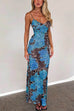 Karleedress V Neck Color Block Leopard Print Maxi Cami Dress