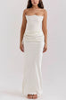 Karleedress Strapless Ruched Satin Splice Bodycon Maxi Dress