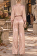 Karleedress Lapel Long Sleeves Shirt High Rise Pocketed Straight Leg Pants Paisley Print Set (C)
