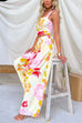Floral Print Sleeveless Crop Top and Wide Leg Pants Set