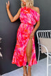 One Shoulder Tie Waist Slit Tie Dye Maxi Dress