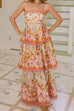 Karleedress Spaghetti Strap Back Lace-up Ruffle Layered Floral Print Maxi Dress